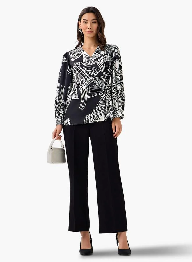 Iconic Iconic Regular Fit Wrap Top with Geometric Print